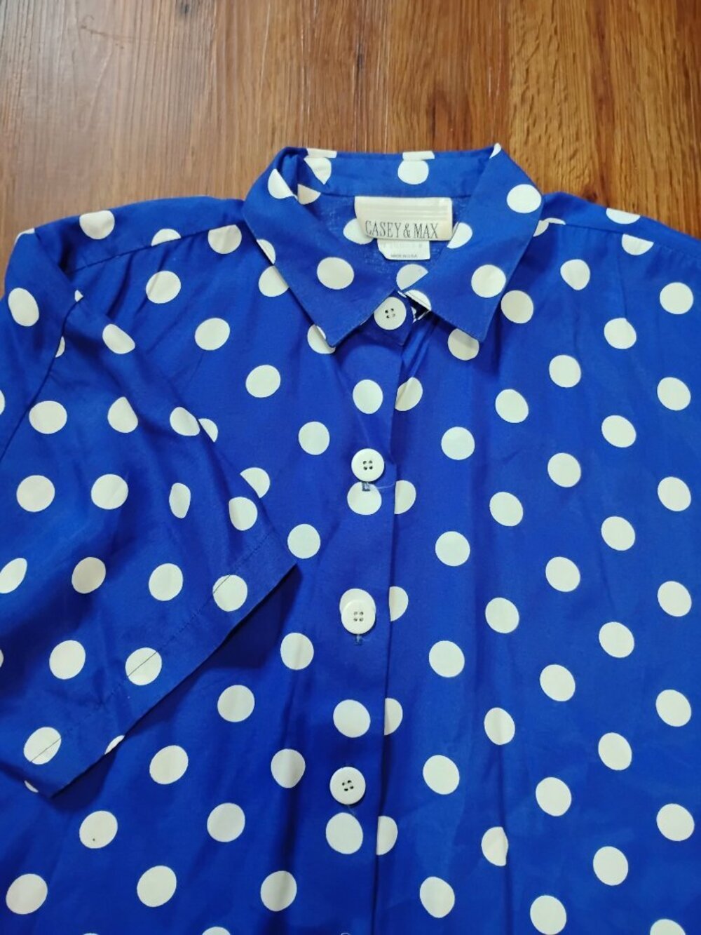 Vintage Casey & Max MCM Polka Dots Short Sleeve Button Shirt